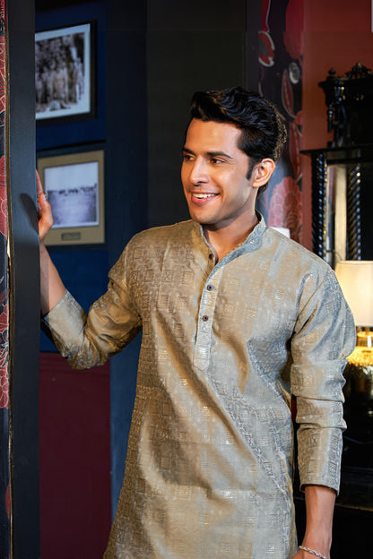 The Stone Grey Long Kurta With Thread Work and Sequins