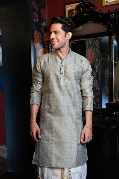 The Stone Grey Long Kurta With Thread Work and Sequins