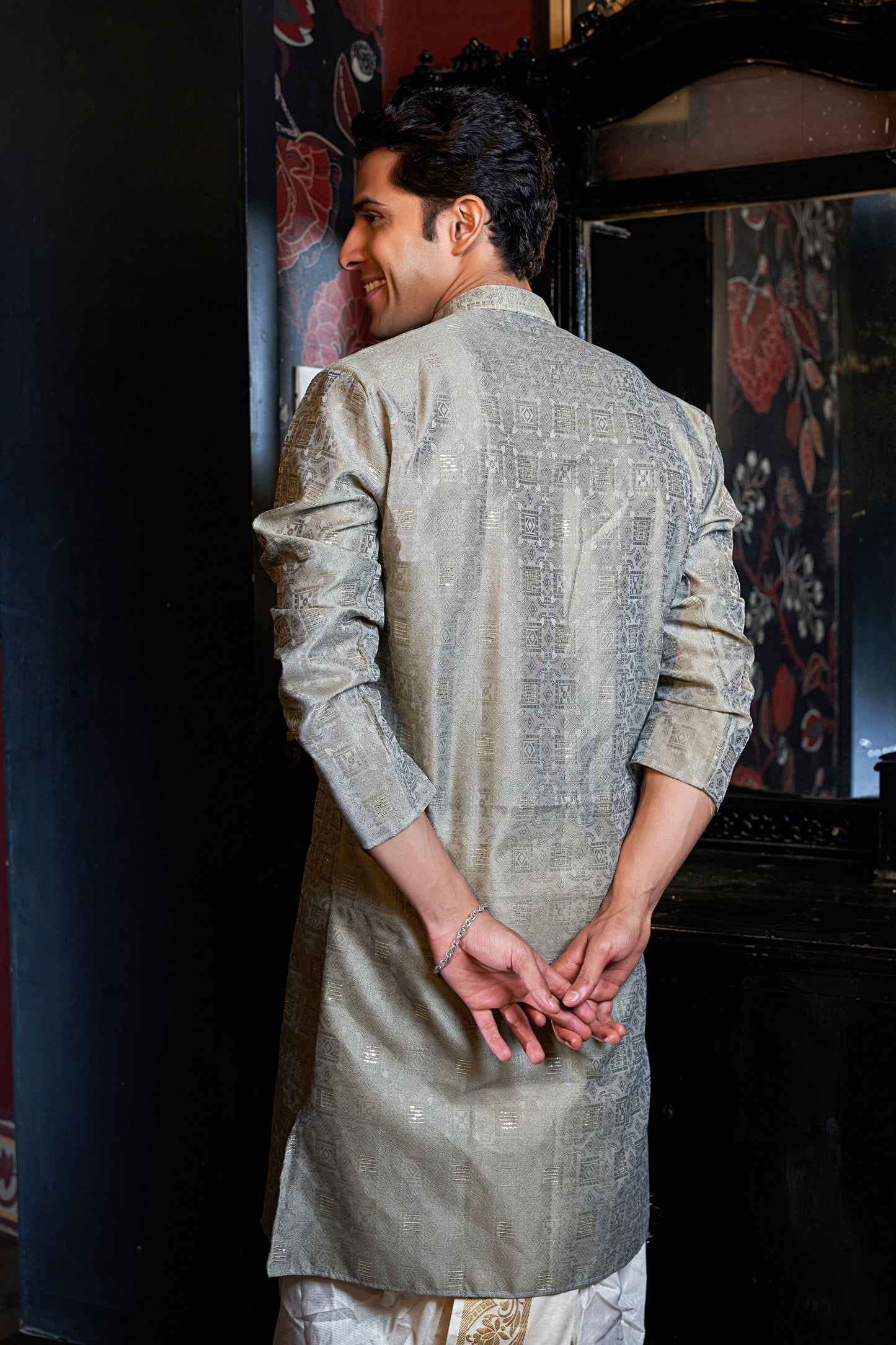 The Stone Grey Long Kurta With Thread Work and Sequins