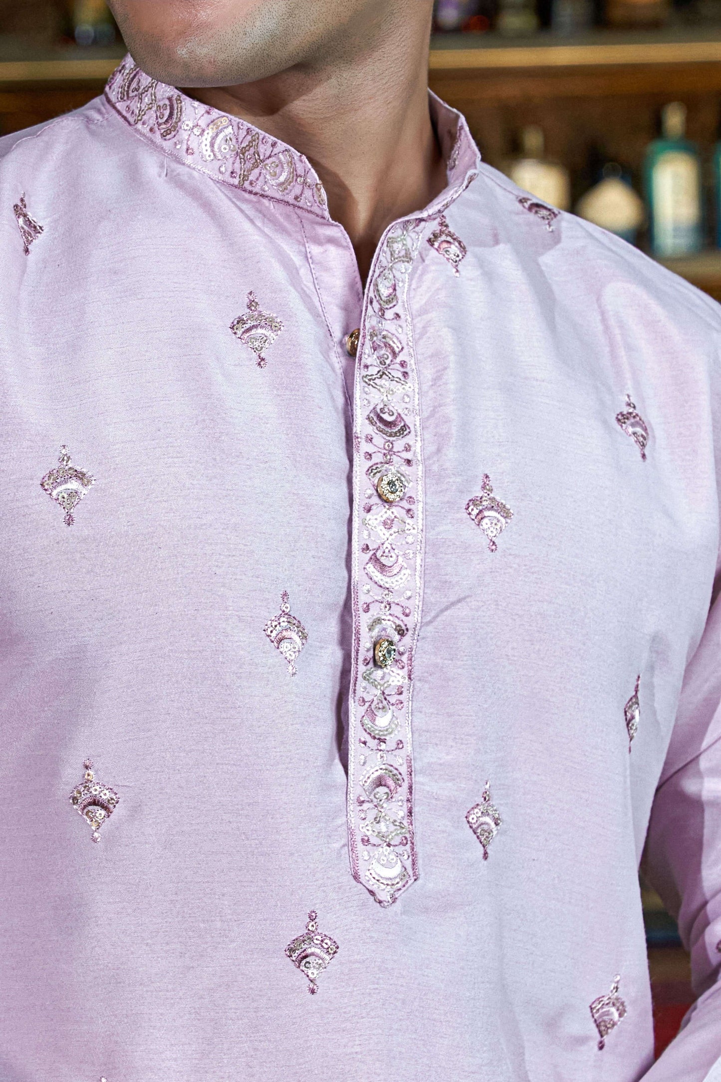 The Blush Pink Long Kurta With Butti Embroidery And Sequins Work