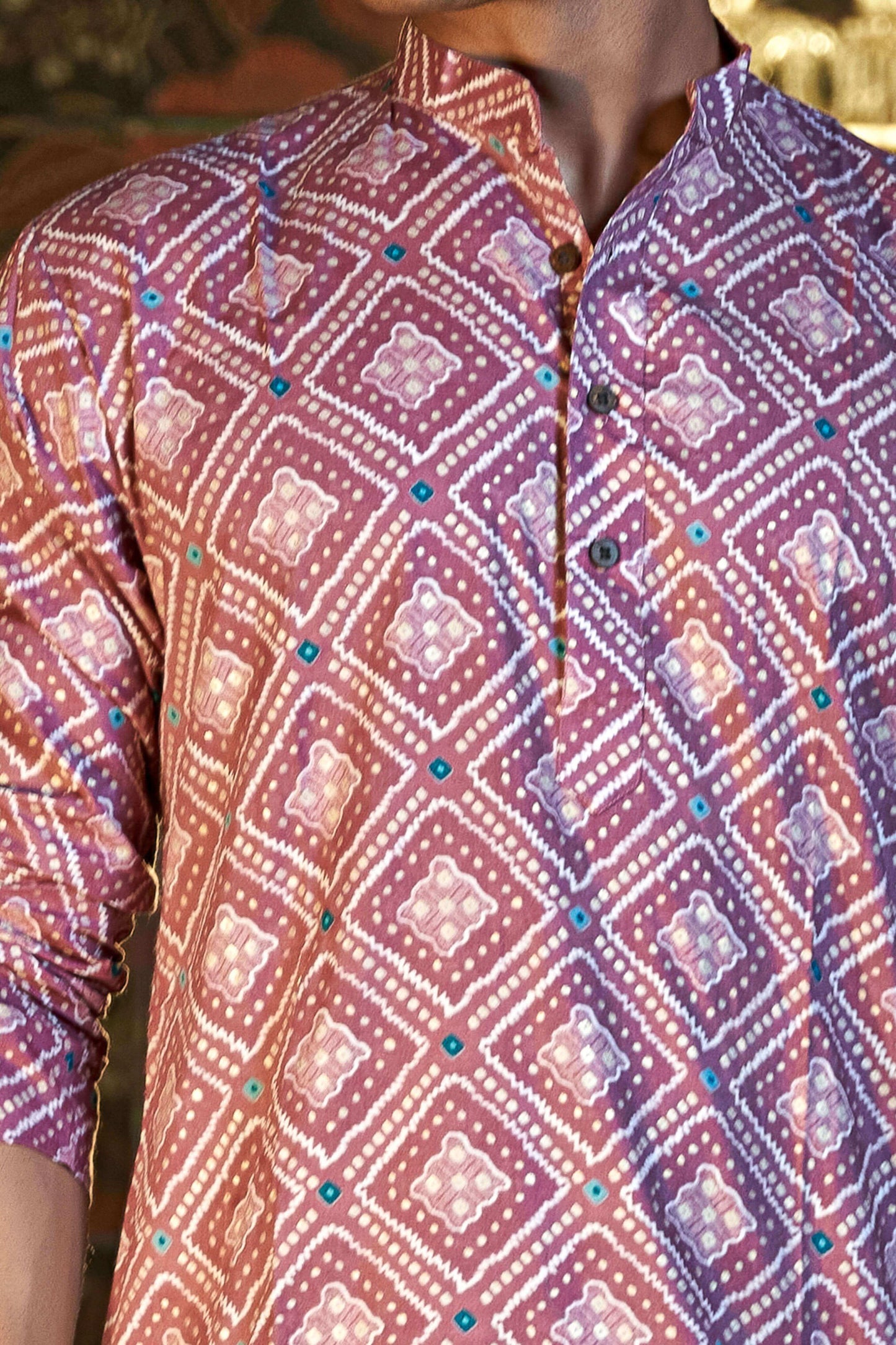 The Onion Pink Foil Print Long Kurta with Geometric Print