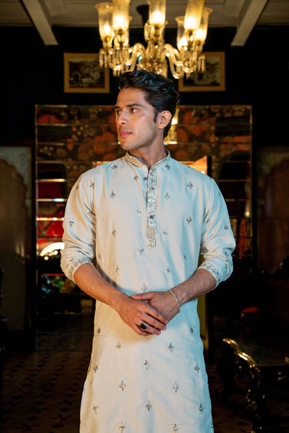 The Laurel Green Long Kurta With Butti Embroidery And Sequins Work