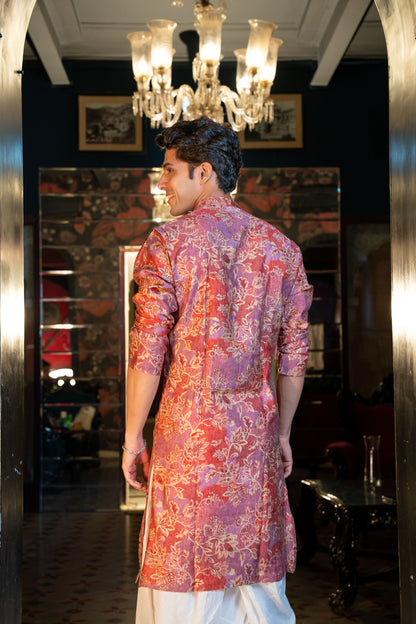 The Lilac Purple and Pink Long Kurta With Floral Foil Print