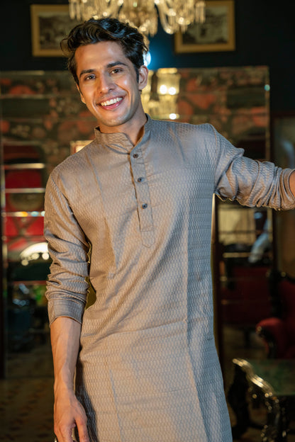 The Thunder Grey Long Kurta with Self Butti Work