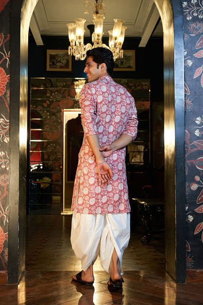 The Millennial Pink Kantha Work Long Kurta with Flower Print