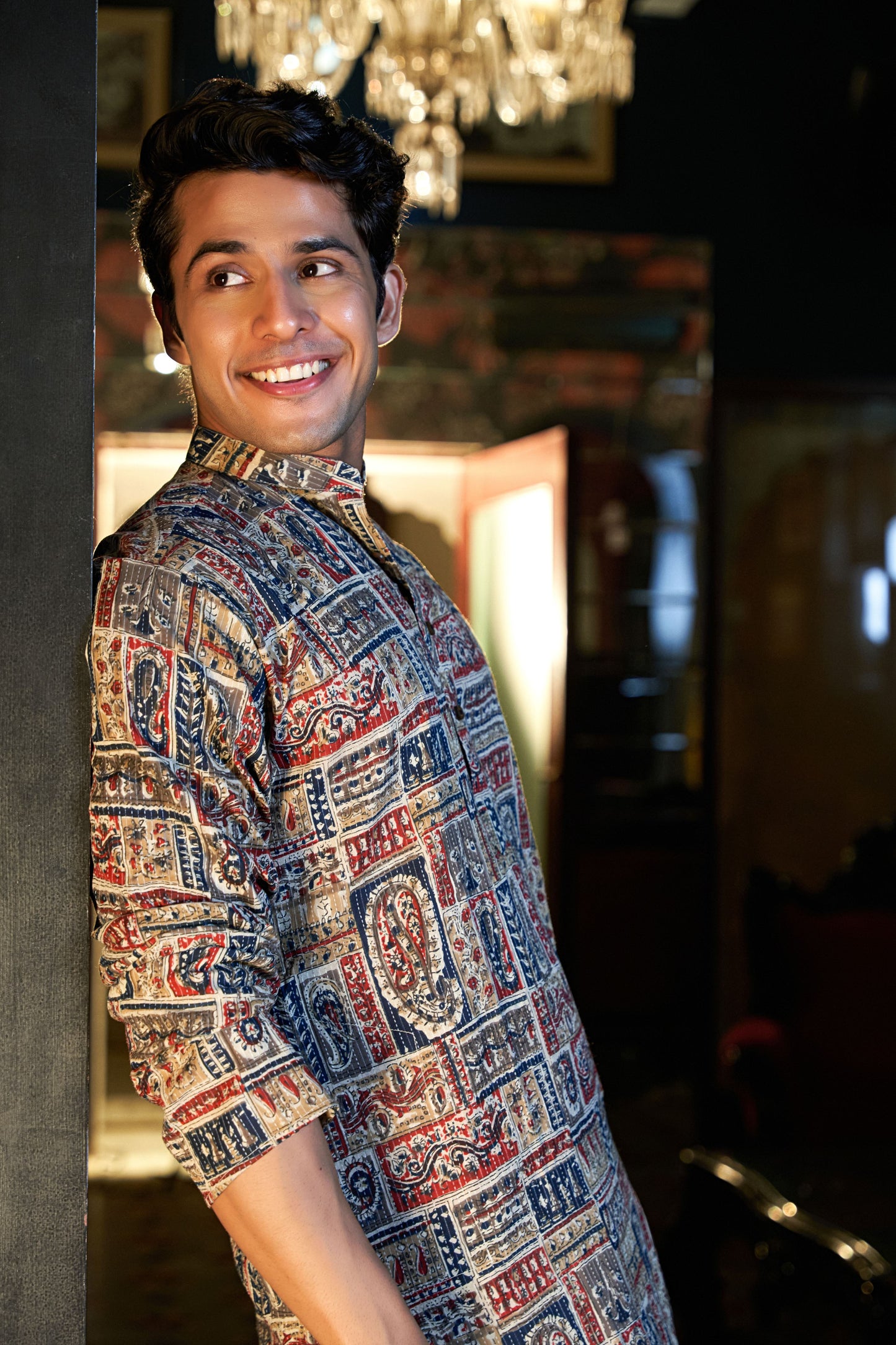 The Multicolor Patchwork Long Kurta With Kantha Work