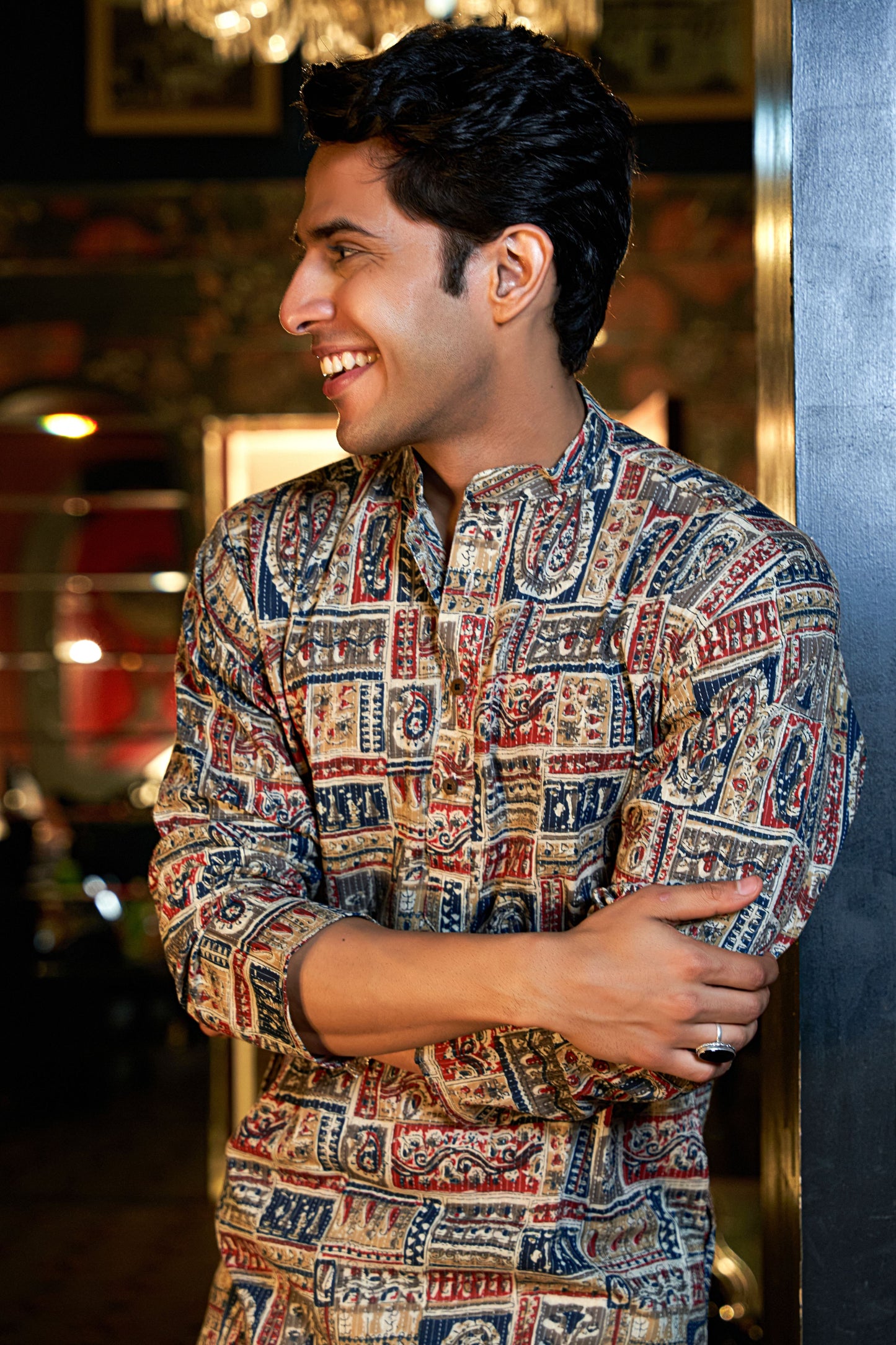 The Multicolor Patchwork Long Kurta With Kantha Work