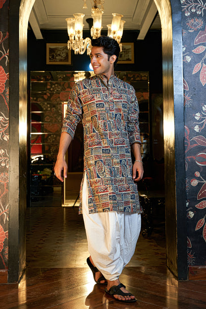 The Multicolor Patchwork Long Kurta With Kantha Work