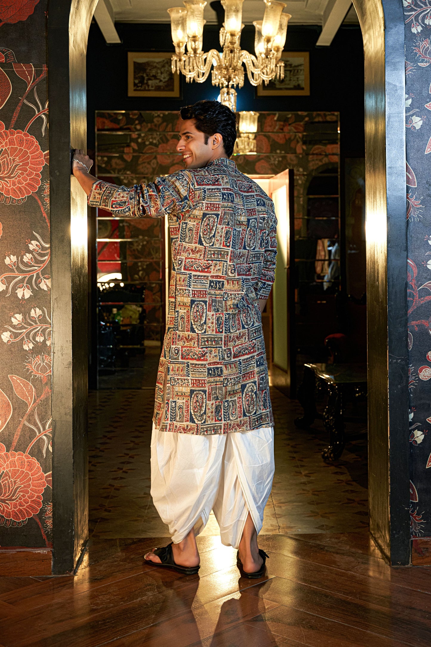 The Multicolor Patchwork Long Kurta With Kantha Work