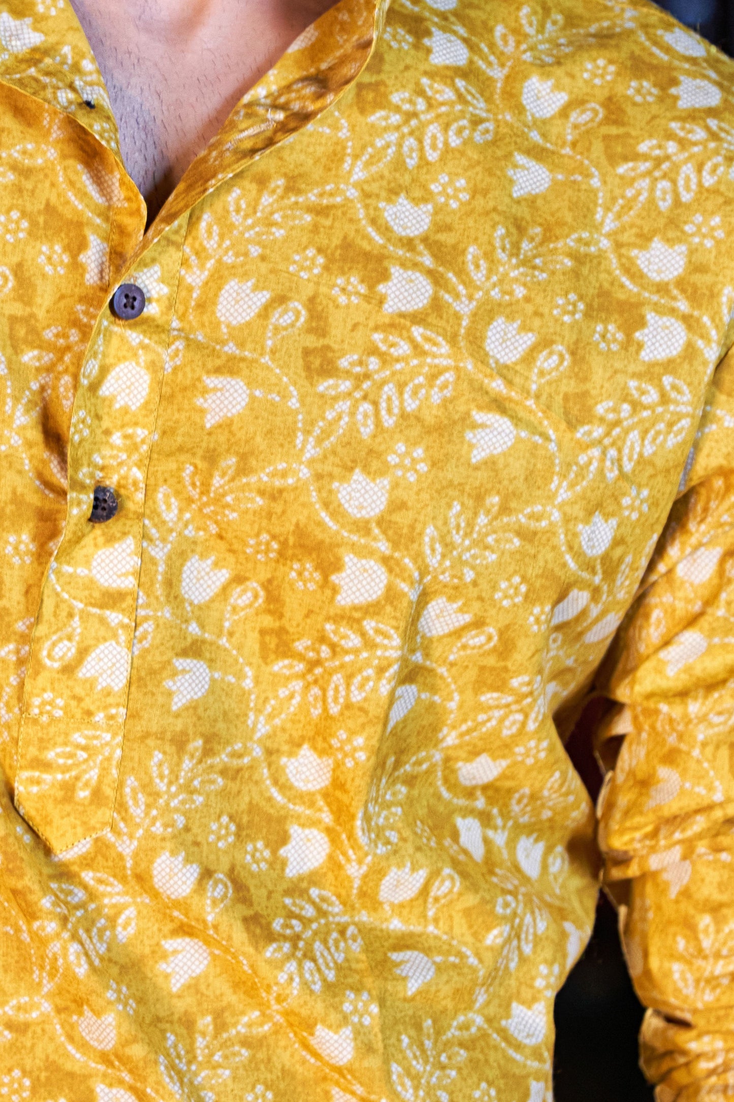 The Vivid Yellow Long Kurta With Batik Foil Print