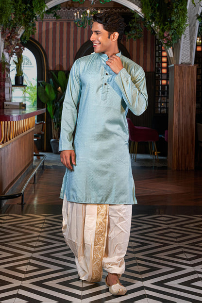 The Tiffany Blue Long Kurta with Geometric Self Work