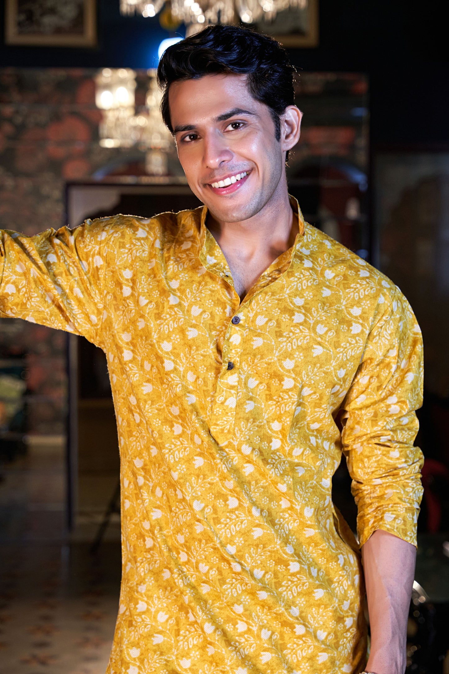 The Vivid Yellow Long Kurta With Batik Foil Print