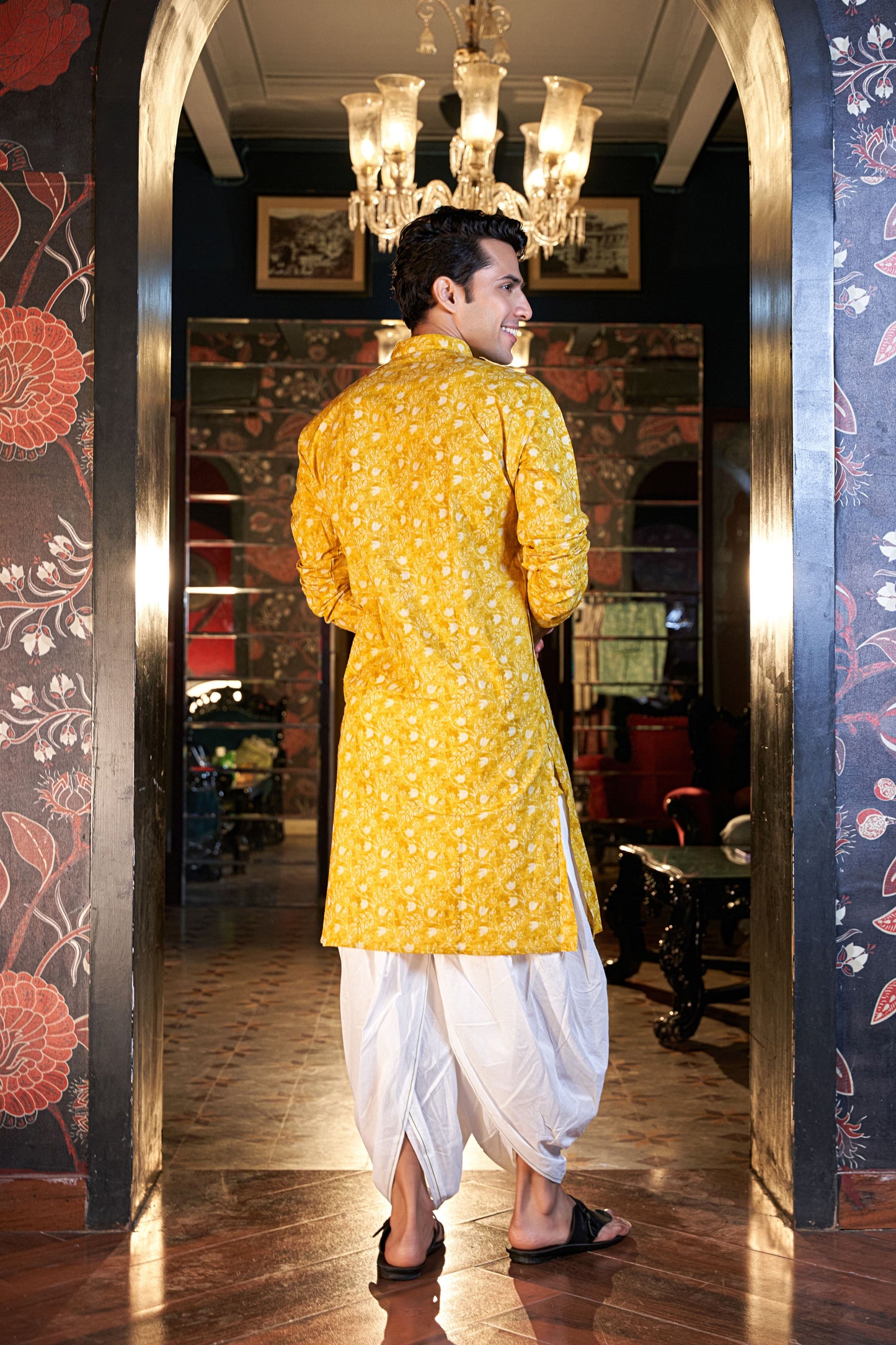 The Vivid Yellow Long Kurta With Batik Foil Print