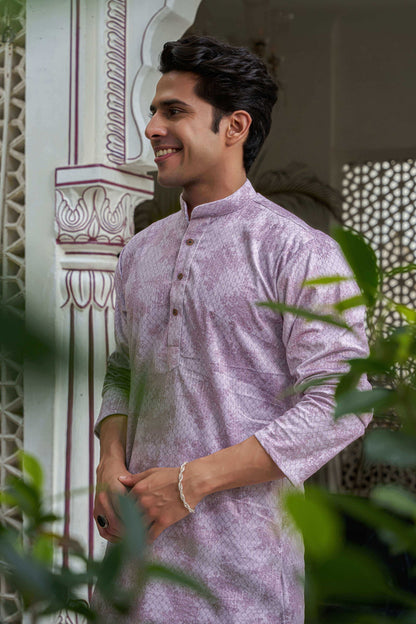 The Champagne Pink Velvet Long Kurta with Floral Print and Sequins Work