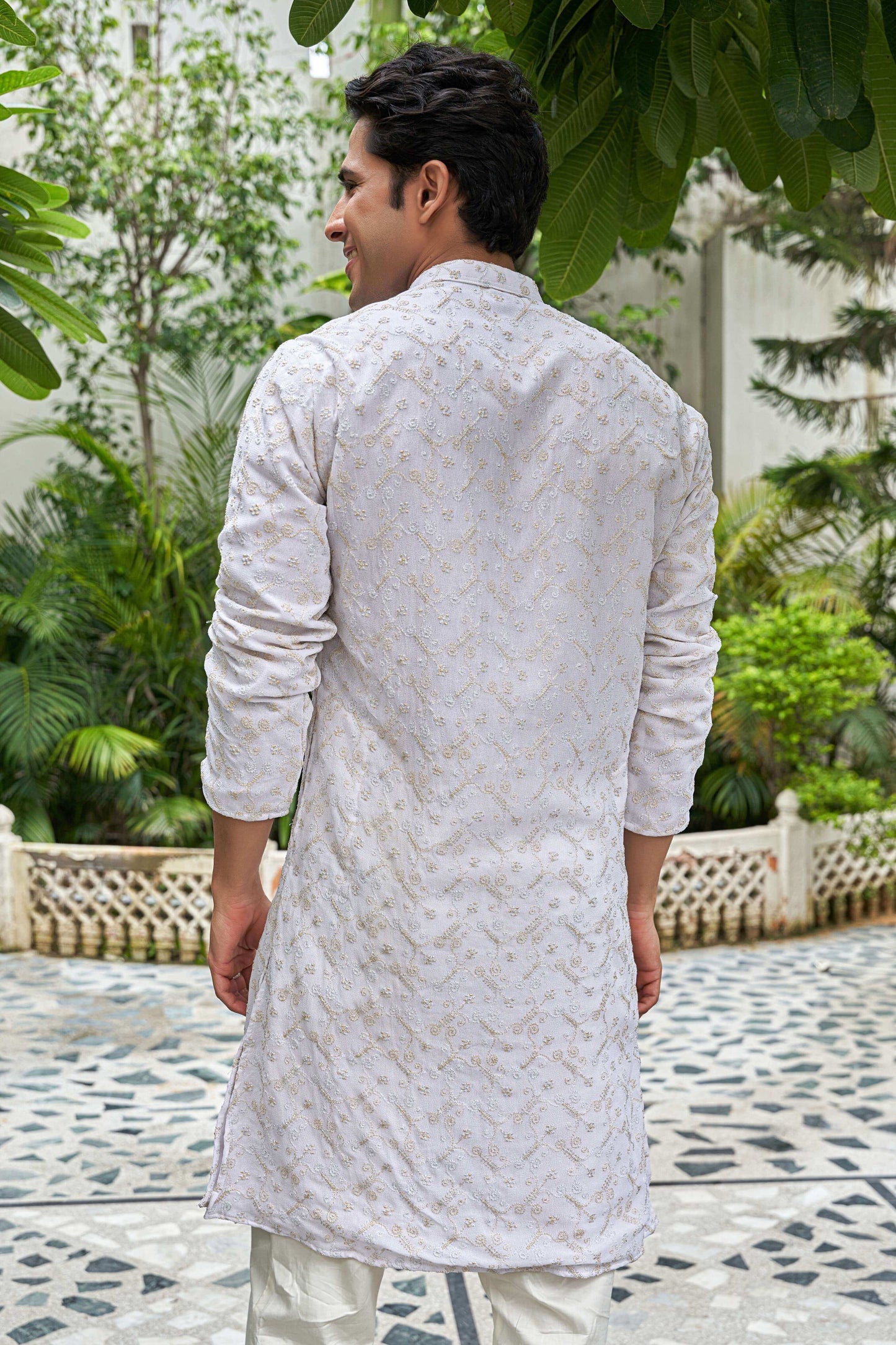 The White Long Kurta With Golden Zari Work