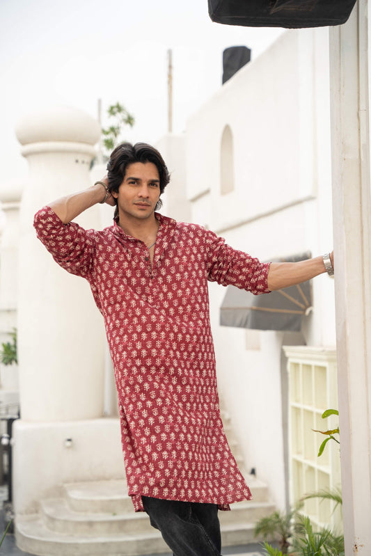 The Maroon Long Kurta With Floral Butti Print