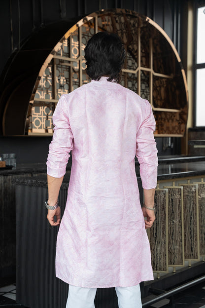 The Pink Long kurta with Geometric Zari Work