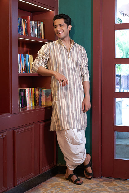 The Abstract Colorful Stripe Thread Self Work Long Kurta