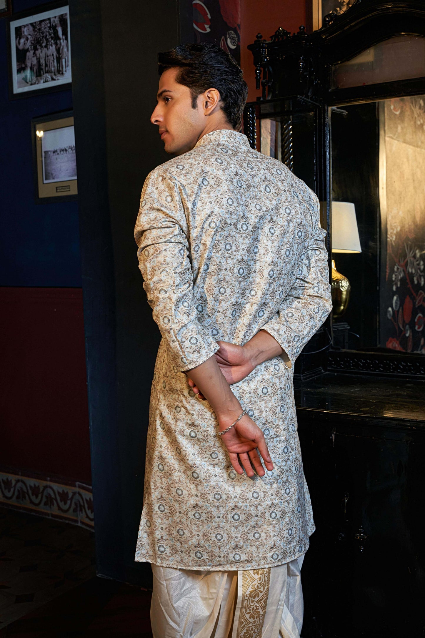 The Mangolia White Long Kurta With Floral Motif Gold Print