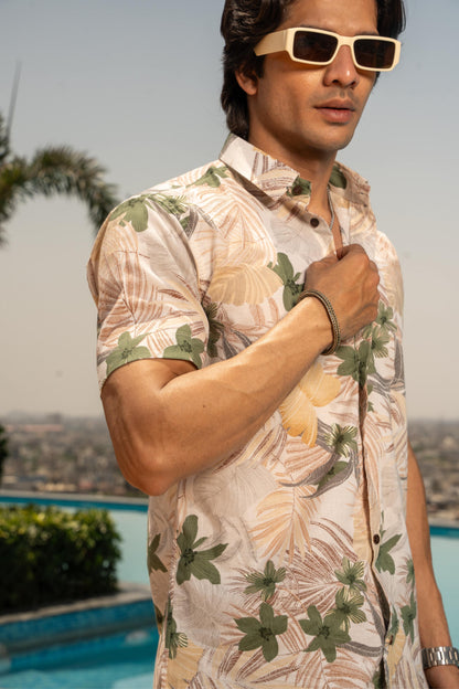 The Off White Half Sleeve Shirt with Funky Floral Print