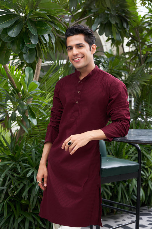 The Maroon Long Kurta with Textured Self-Work