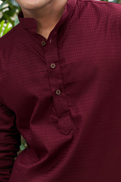 The Maroon Long Kurta with Textured Self-Work