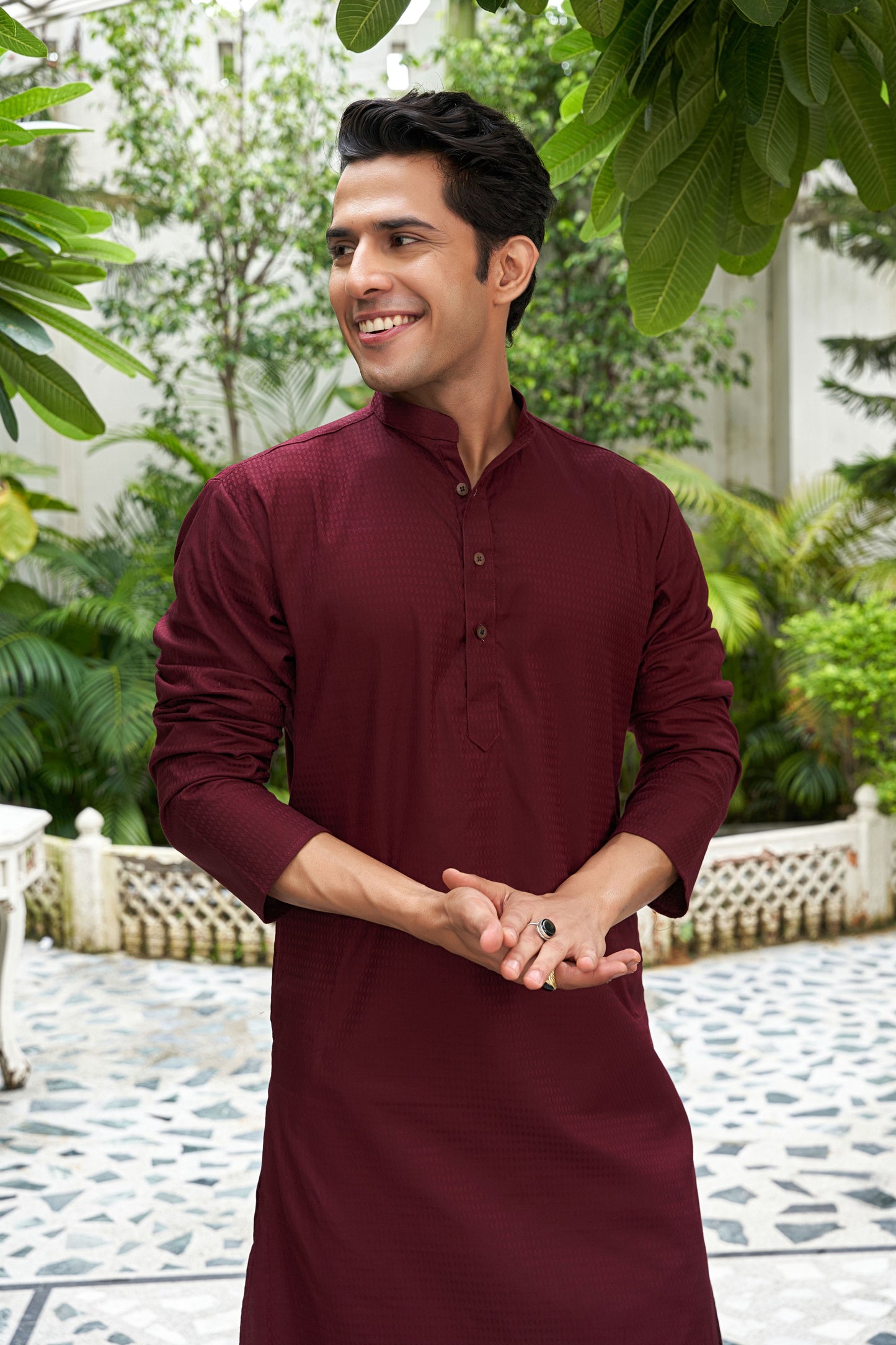 The Maroon Long Kurta with Textured Self-Work