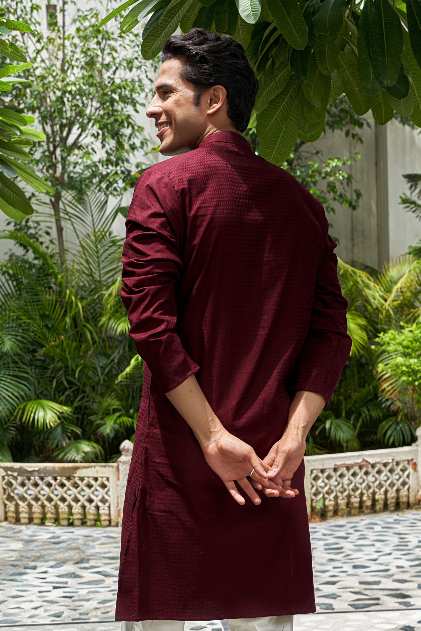 The Maroon Long Kurta with Textured Self-Work