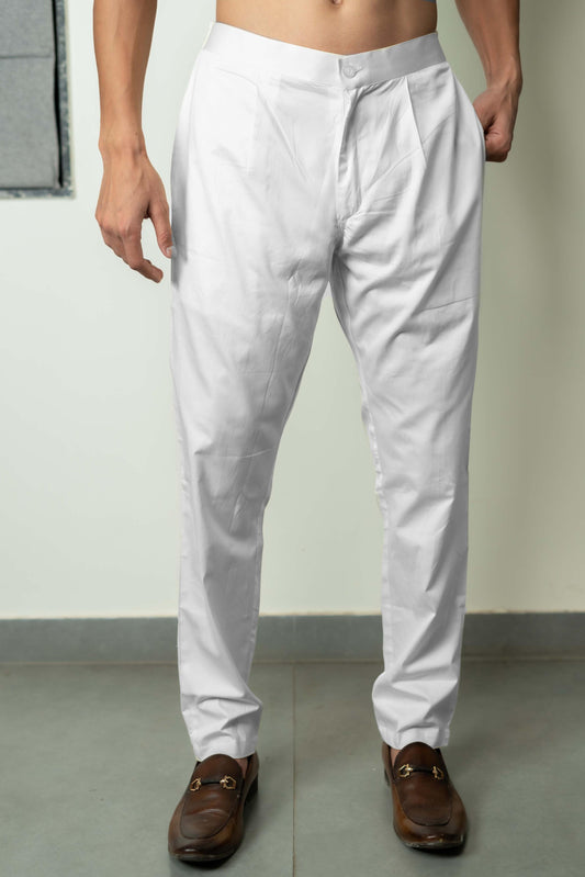 The White Color Pant Style Pajama for Men With Partially Elasticated Waist