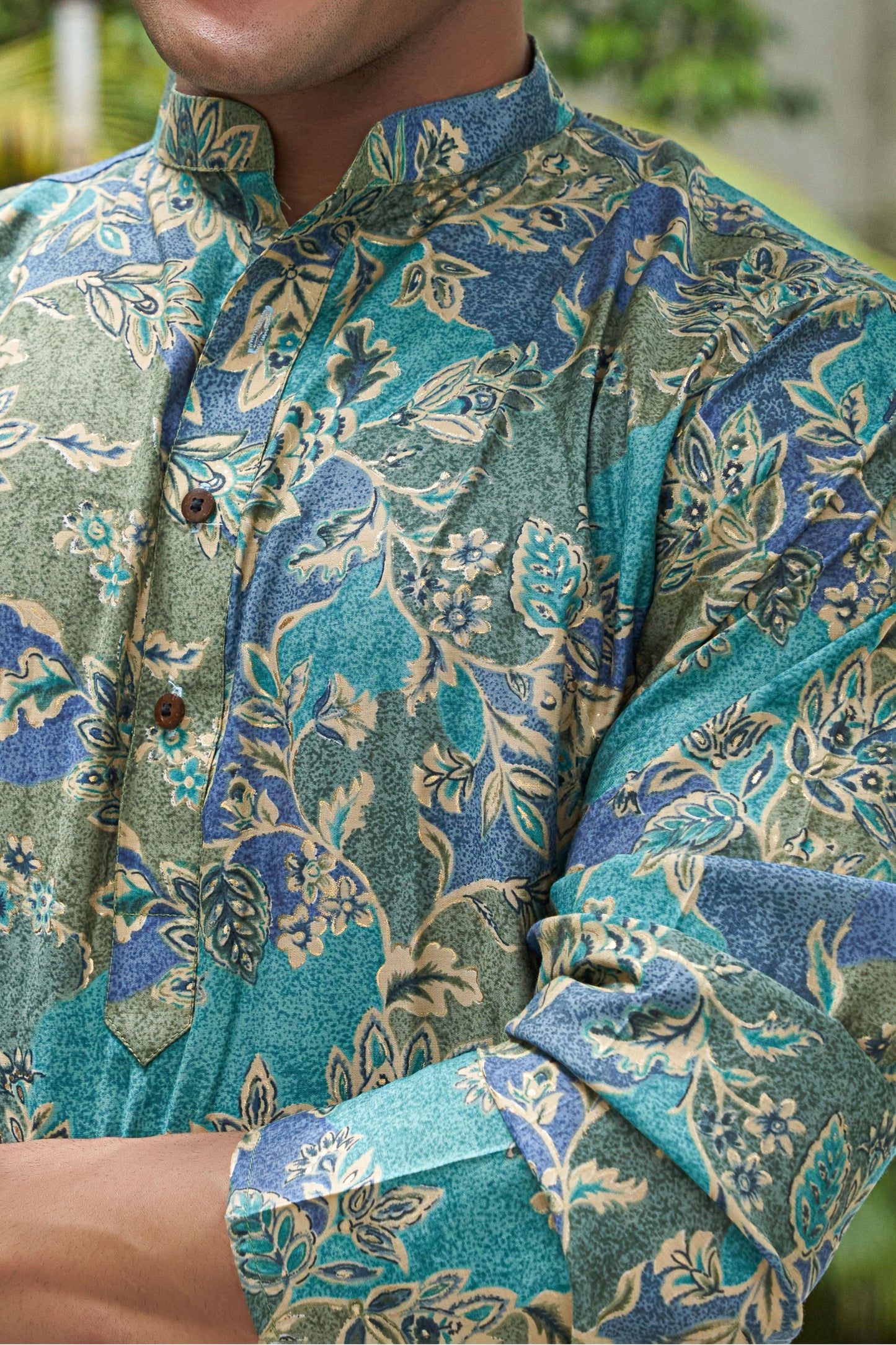 The Sprint Green and Blue Long Kurta With Floral Foil Print