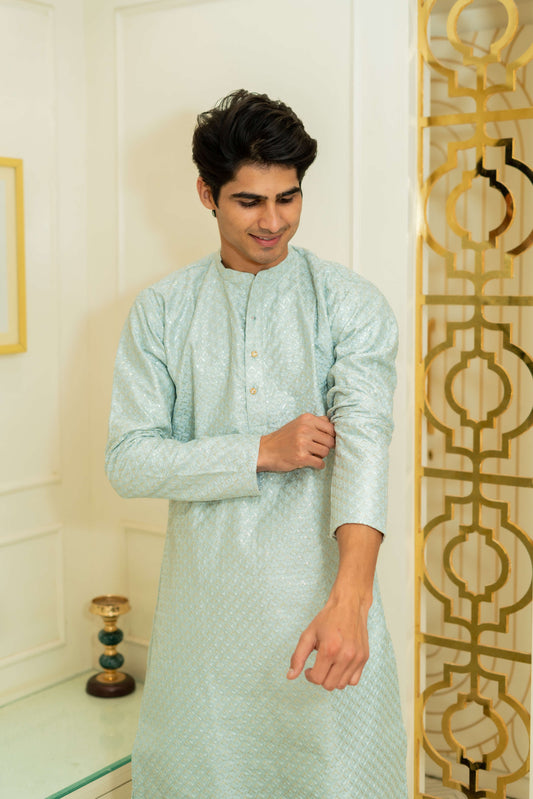 The Steel Grey Chikan Kari And Sequins Work Heavy Long Kurta