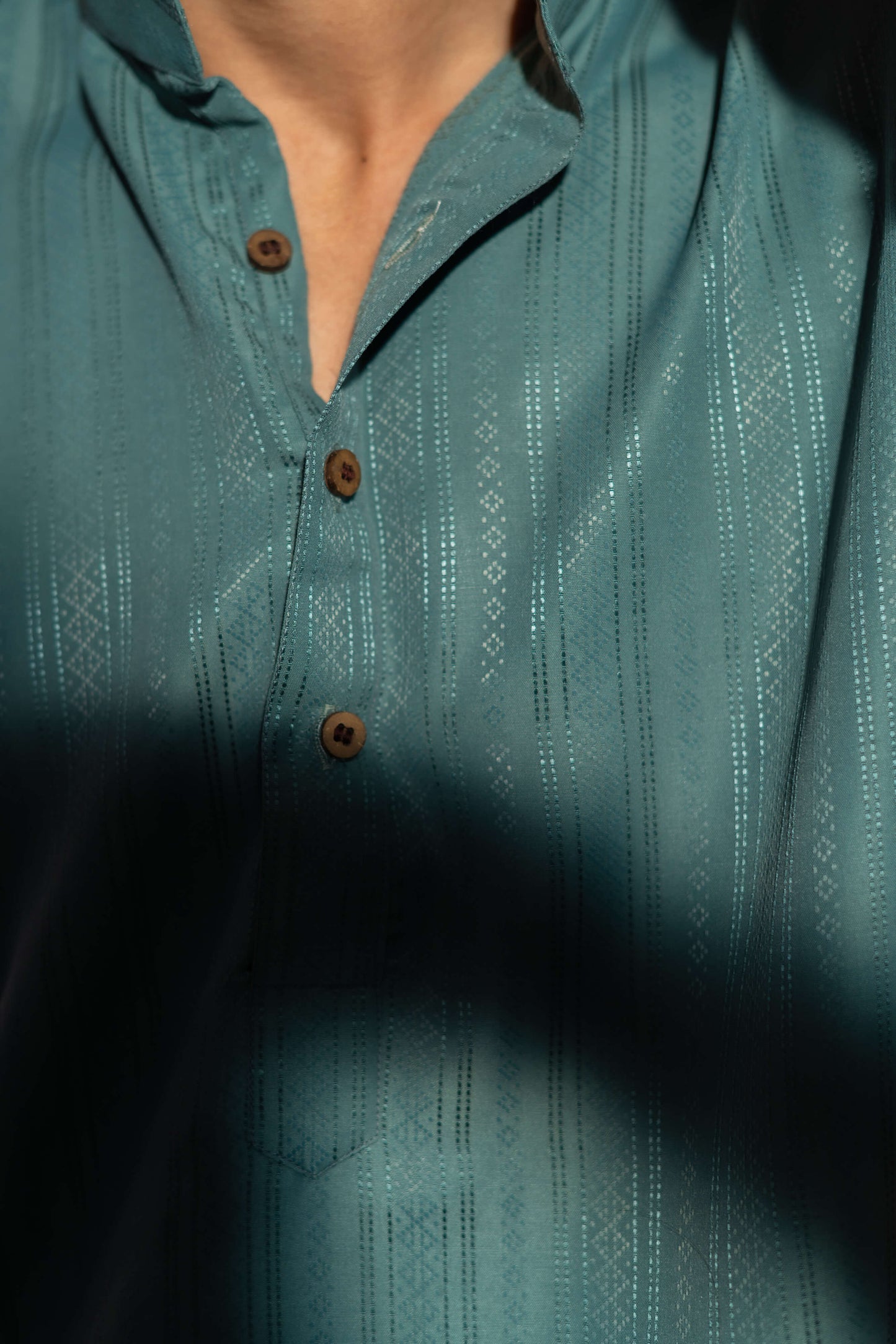 The Emerald Green Self Work Long Kurta