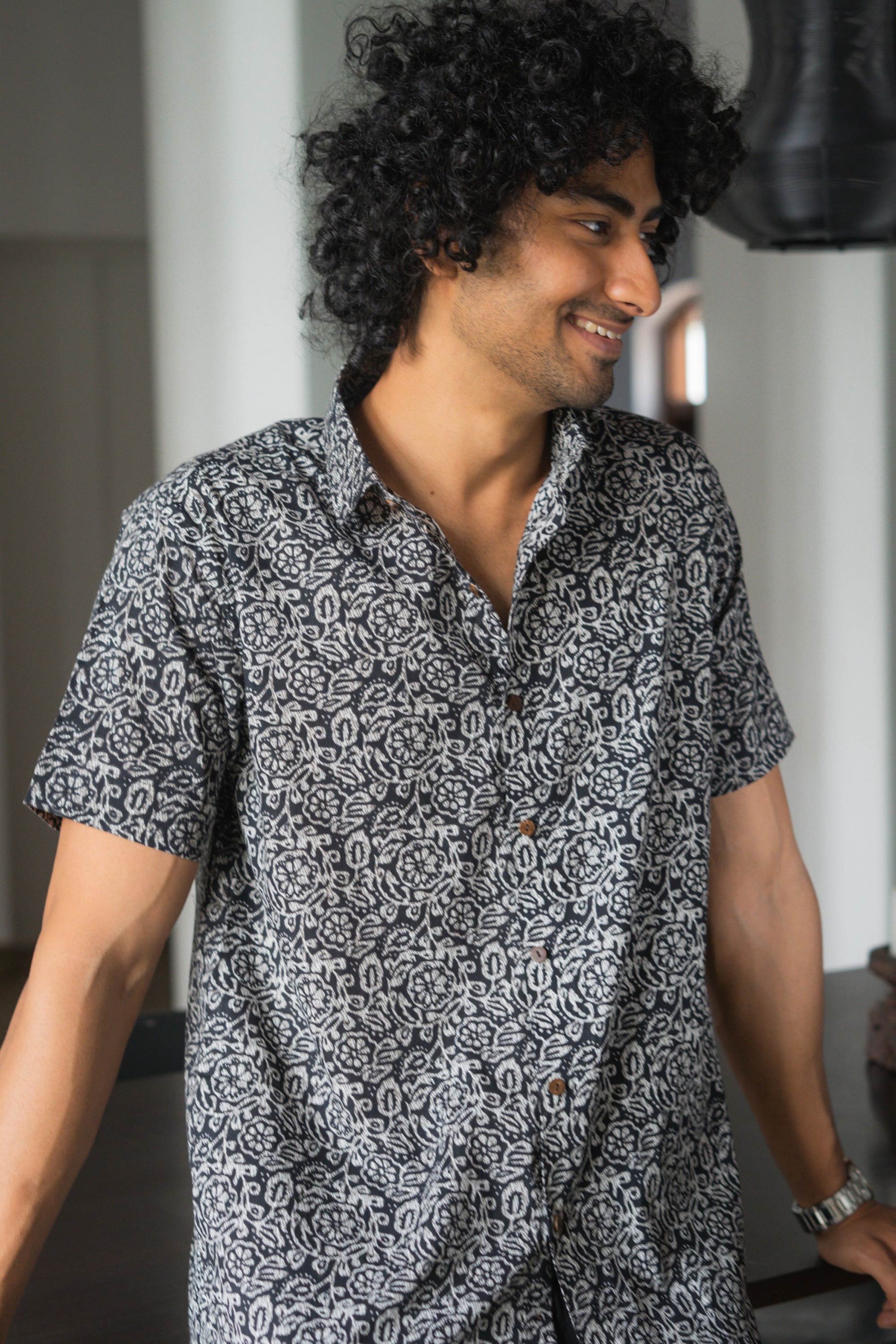 The Black And Brown All-Over Floral Print Shirt (Half Sleeves) – Shasak