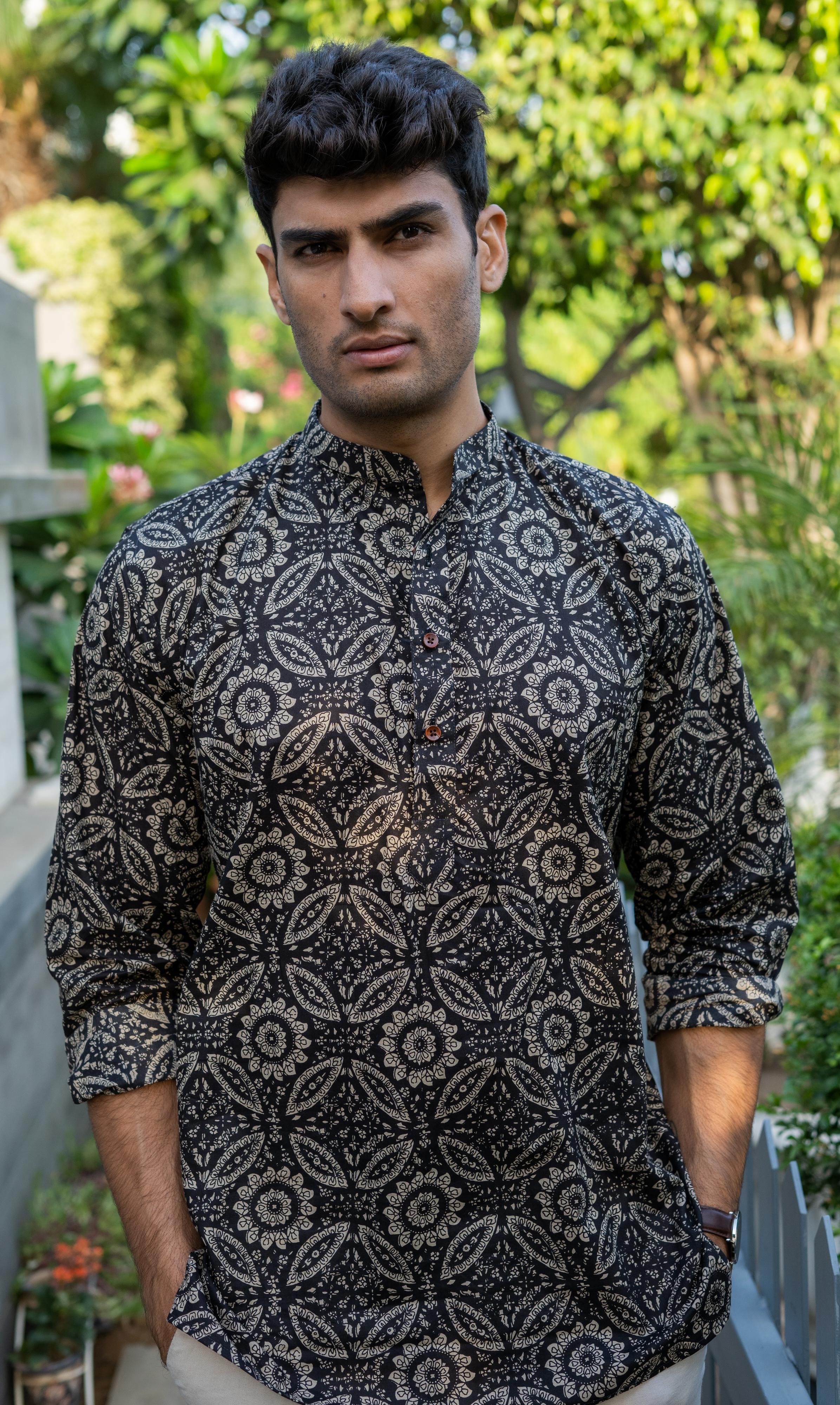 Printed short 2025 kurta for men