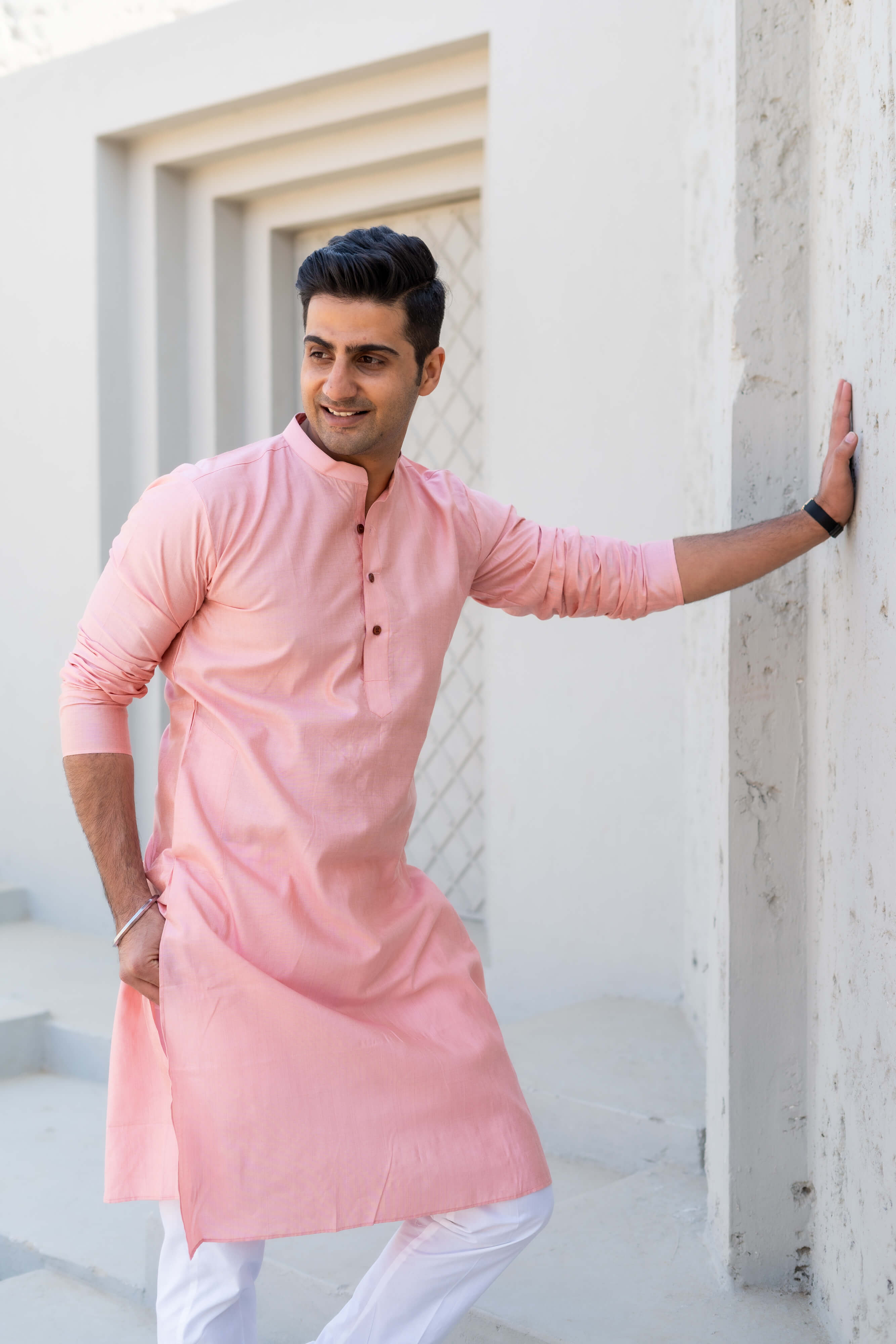 Pink kurta and white pajama sale