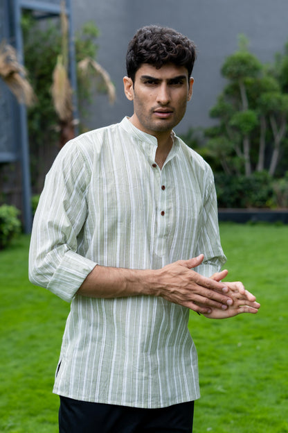 The Classy Pastel Green Stripe Print Short Kurta