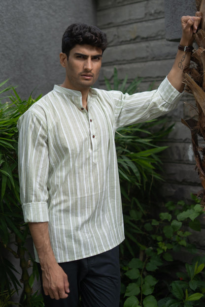 The Classy Pastel Green Stripe Print Short Kurta