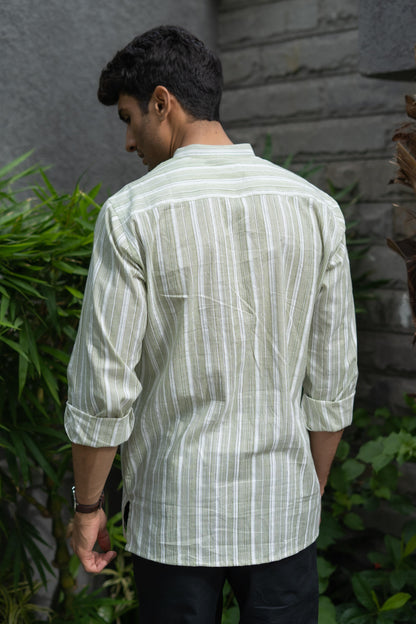 The Classy Pastel Green Stripe Print Short Kurta