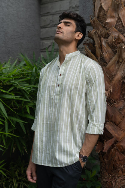 The Classy Pastel Green Stripe Print Short Kurta