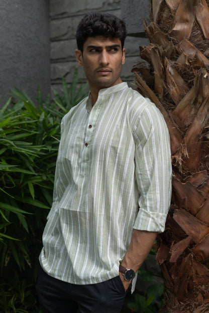 The Classy Pastel Green Stripe Print Short Kurta