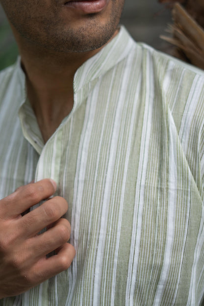 The Classy Pastel Green Stripe Print Short Kurta