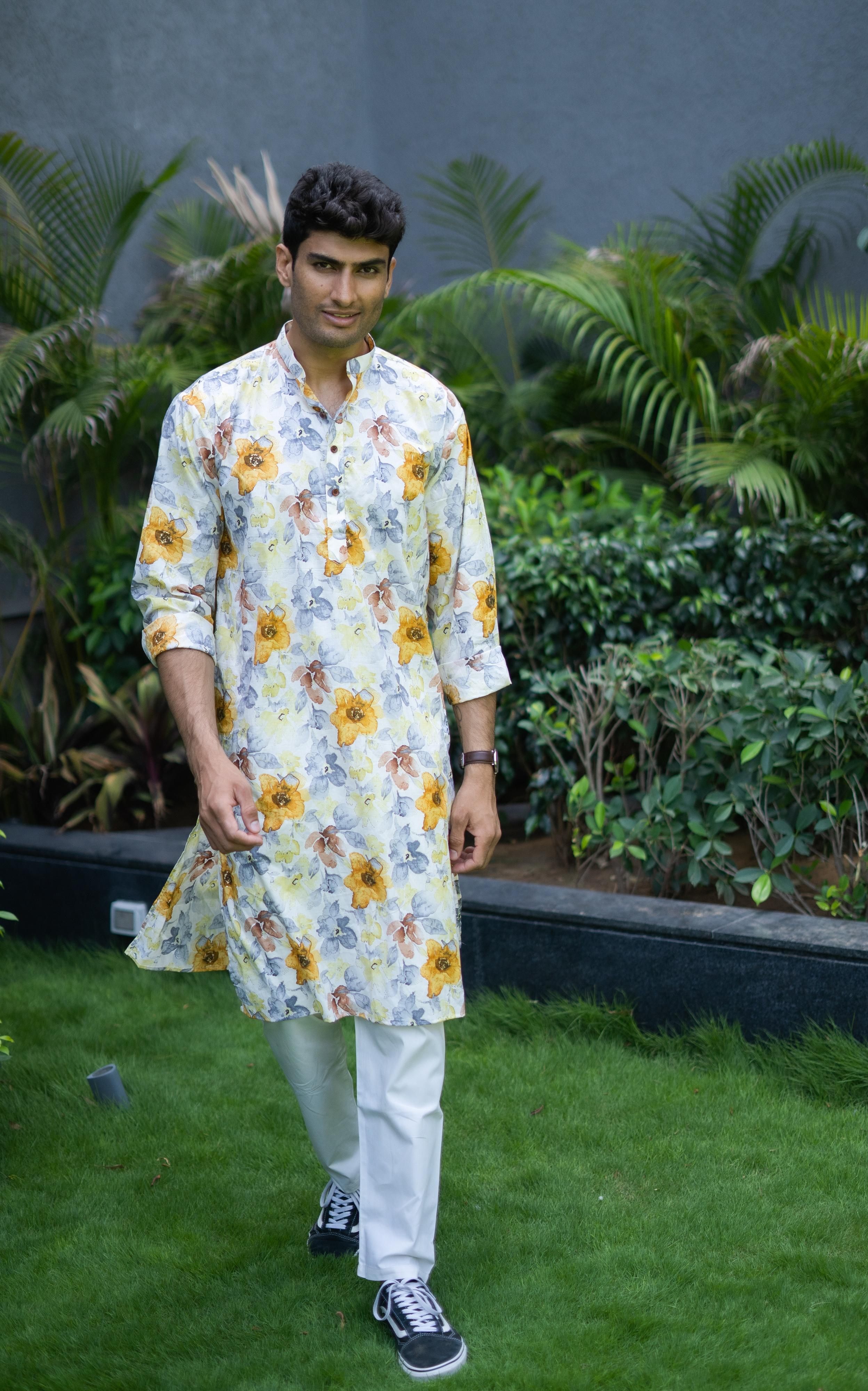 The Artistic Flowers Print Long Kurta With Foil Print