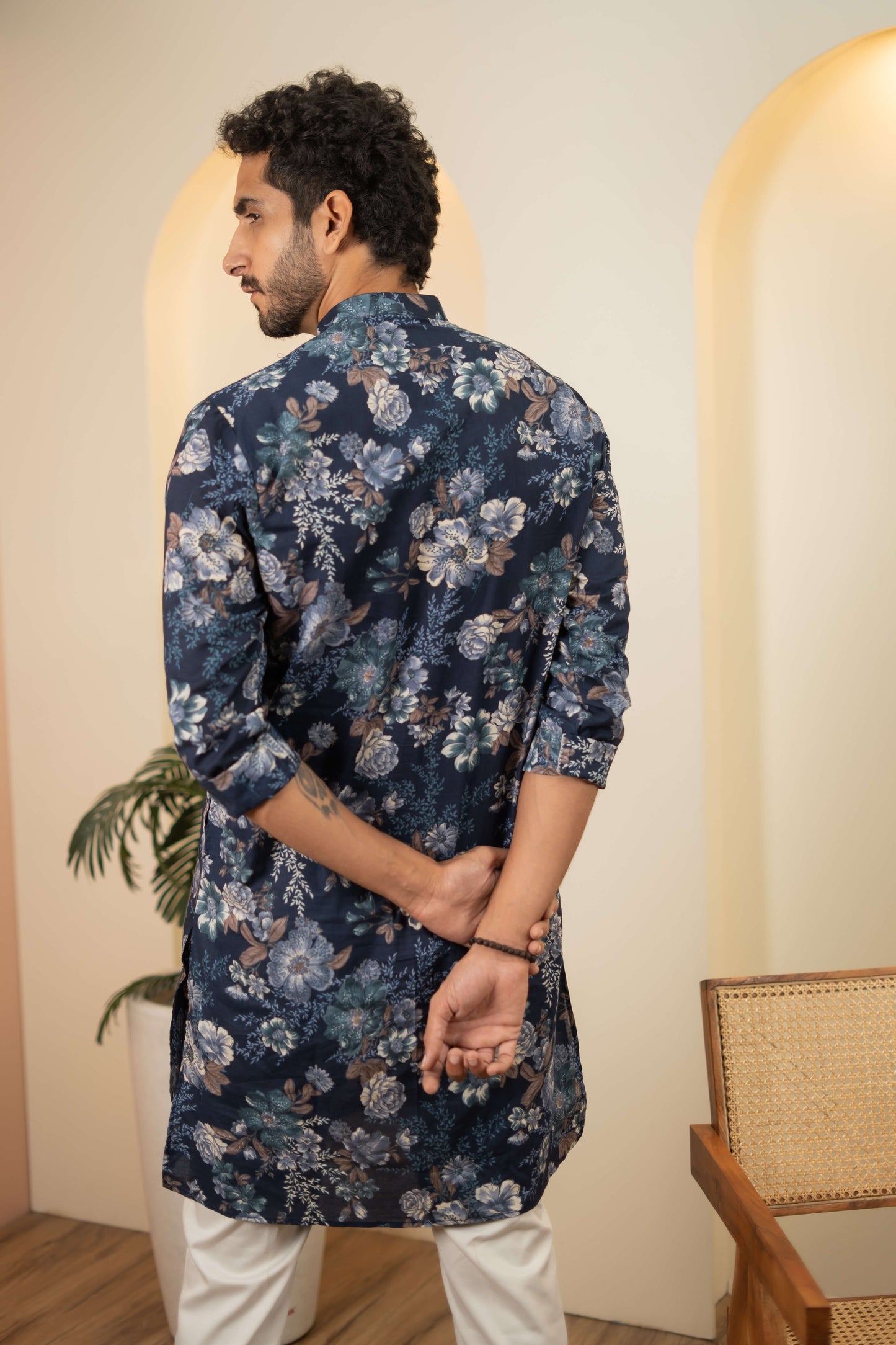 The Berry Blue Long Kurta With Botanical Print