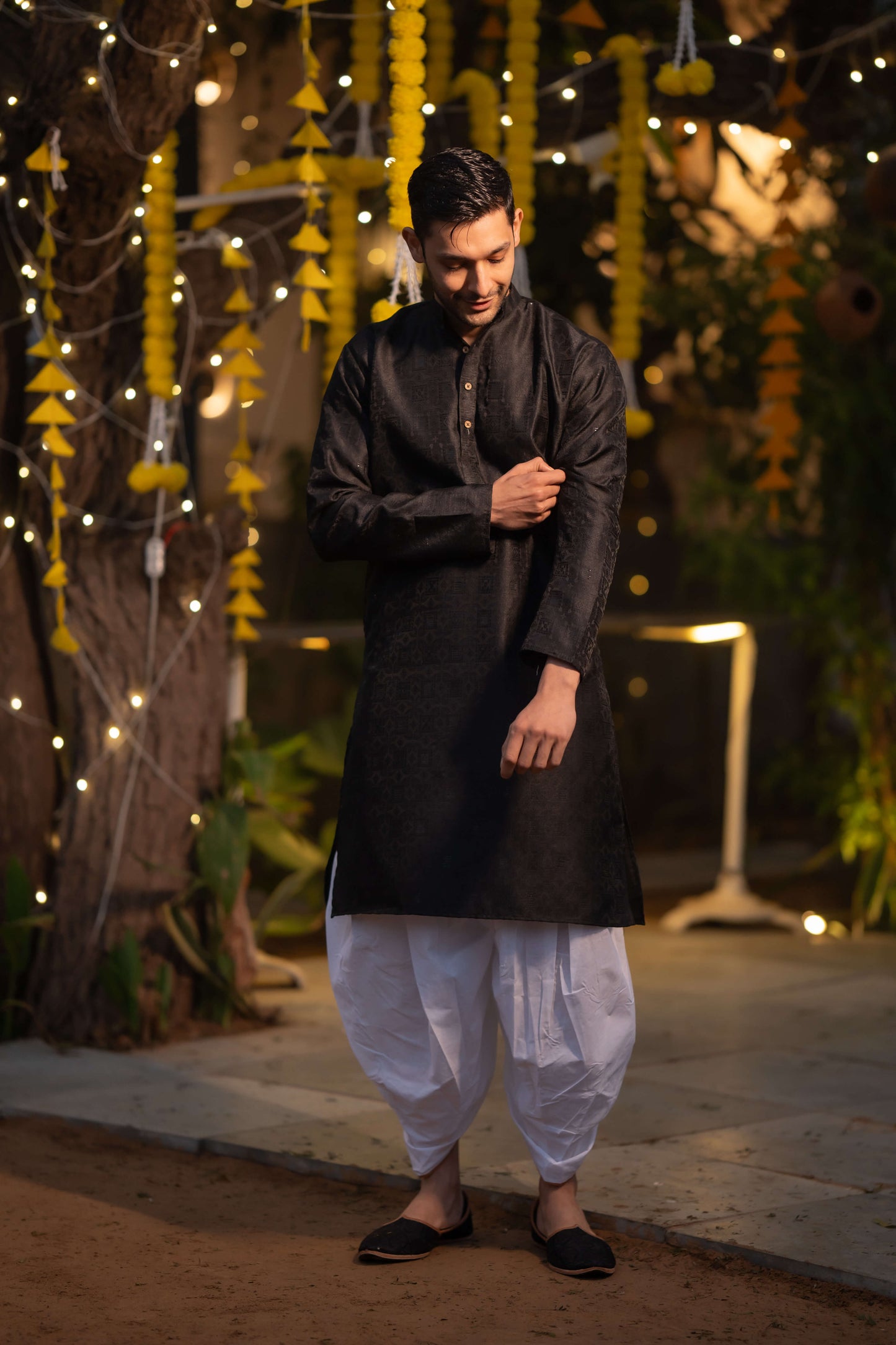 The Black Long Kurta with Thread Work and Sequins