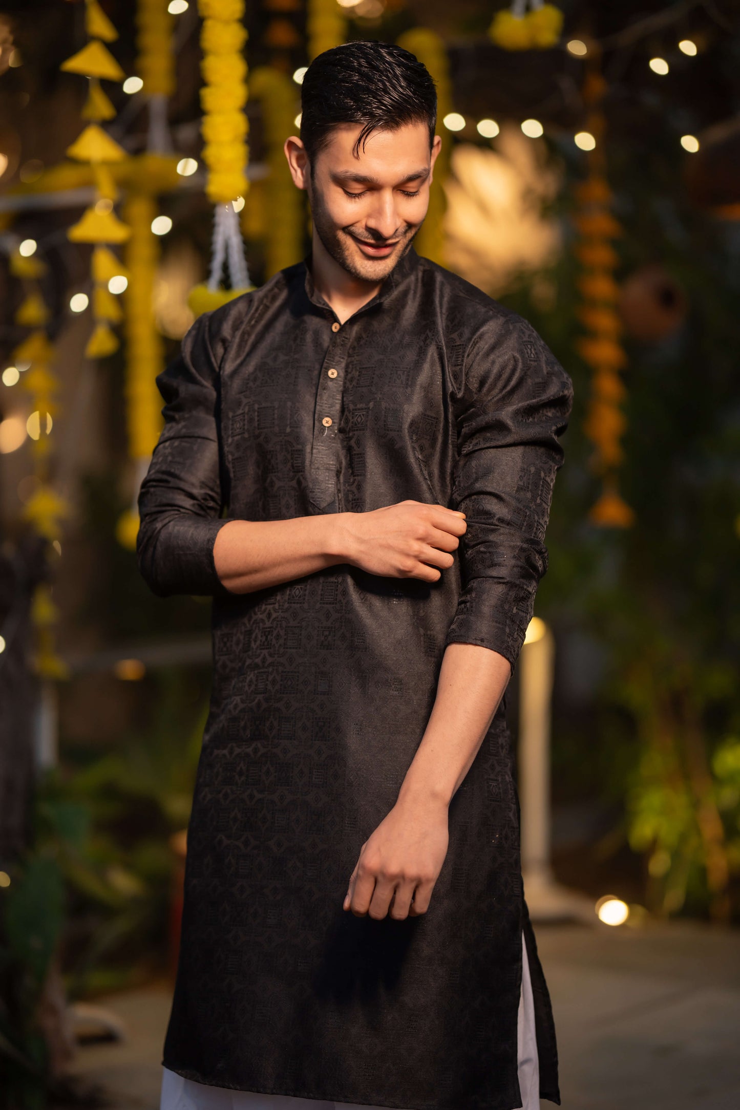 The Black Long Kurta with Thread Work and Sequins