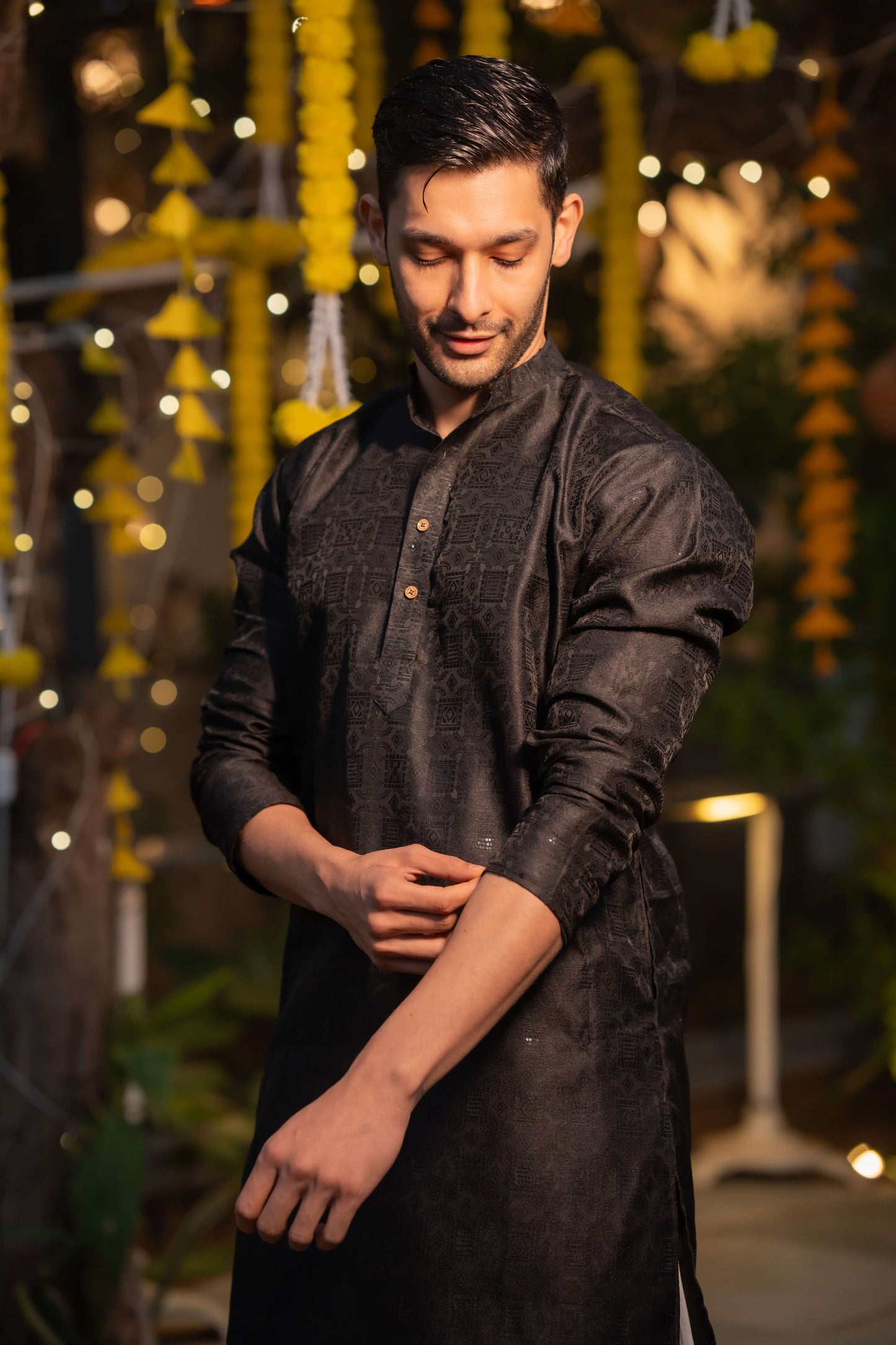 The Black Long Kurta with Thread Work and Sequins