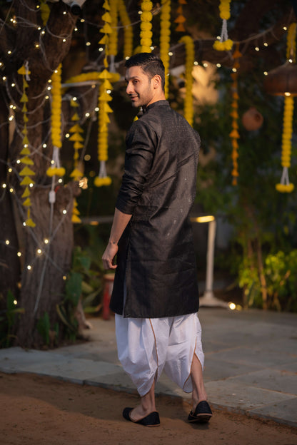 The Black Long Kurta with Thread Work and Sequins