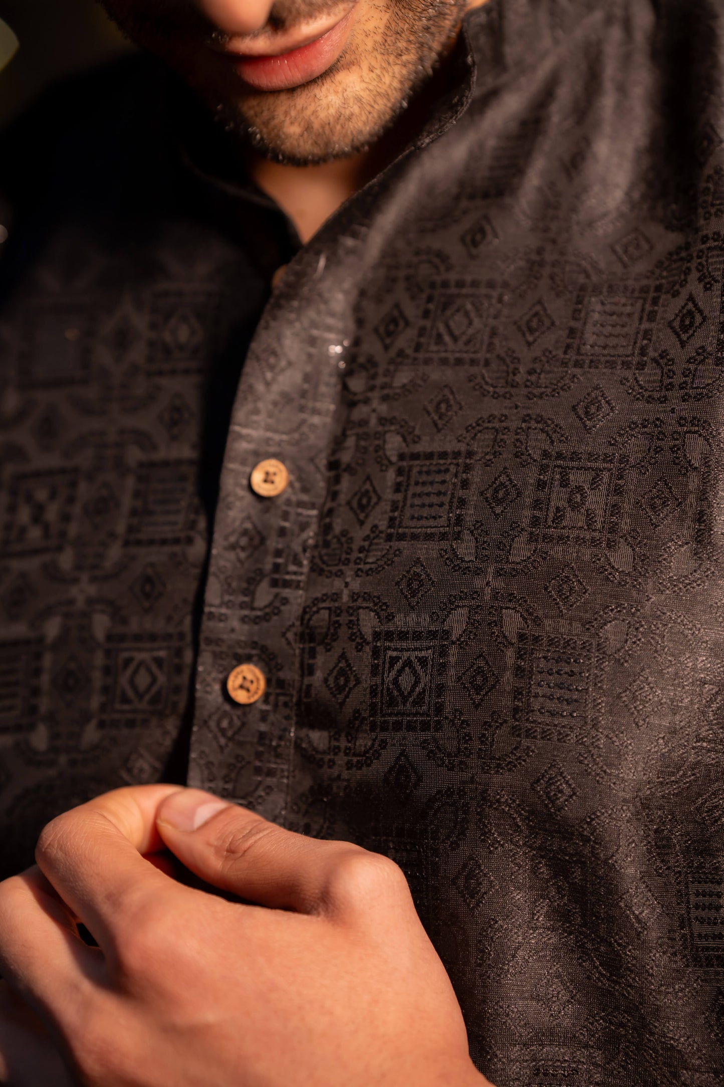 The Black Long Kurta with Thread Work and Sequins