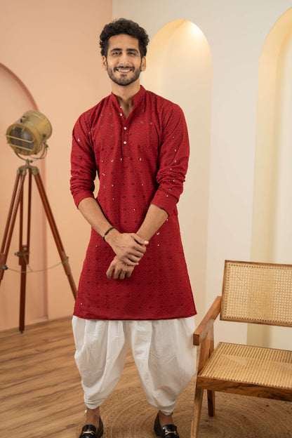 The Maroon Chikan Kari Long Kurta