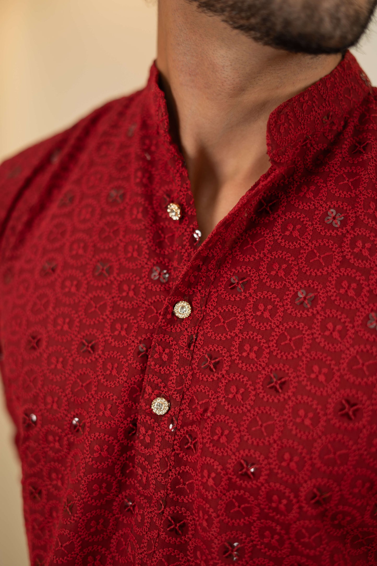 The Maroon Chikan Kari Long Kurta